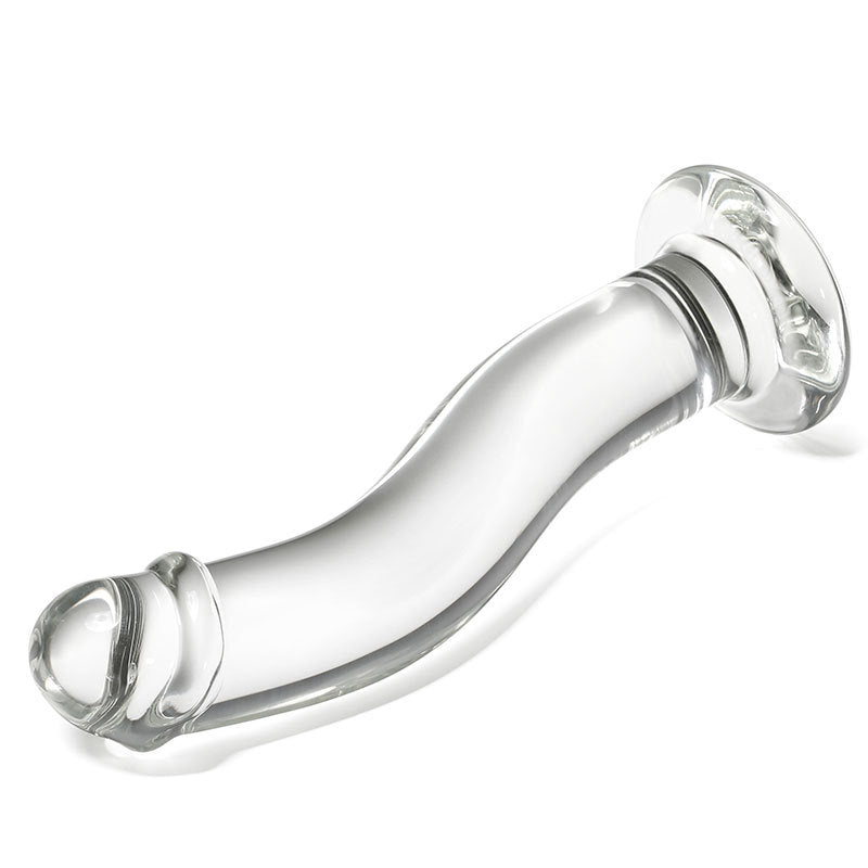 16 CM Gebogen Glatt Klar Glass Dildo mit Vorhaut
