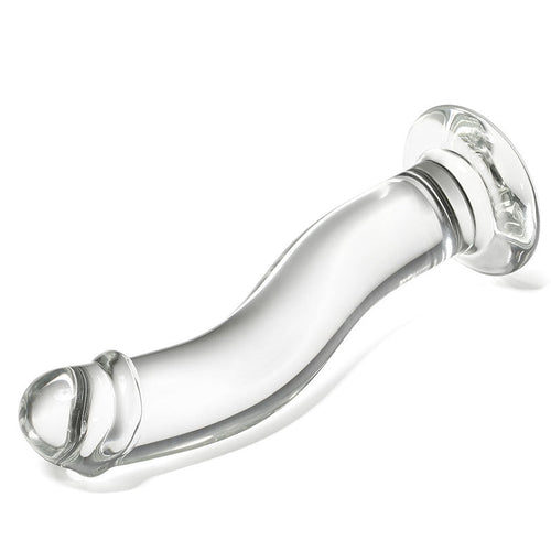 16 CM Gebogen Glatt Klar Glass Dildo mit Vorhaut