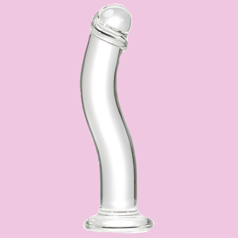 16 CM Gebogen Glatt Klar Glass Dildo mit Vorhaut