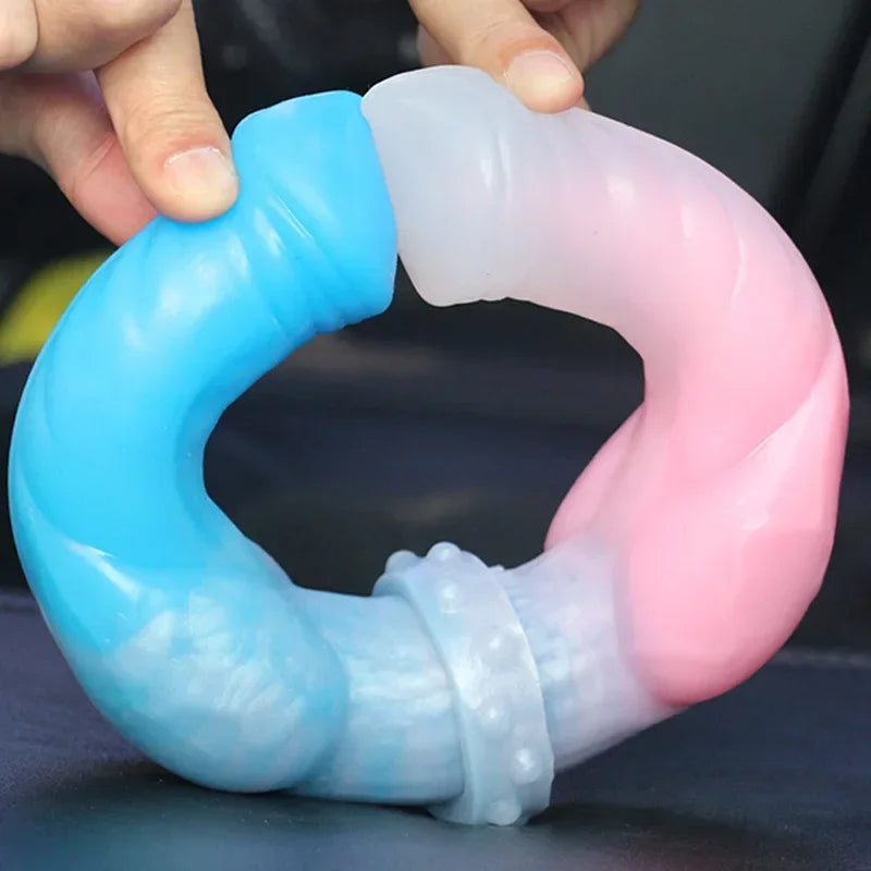 29 CM Rosa zu Blau Knotted Horse Doppeldildos