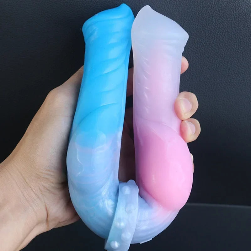 29 CM Rosa zu Blau Knotted Horse Doppeldildos