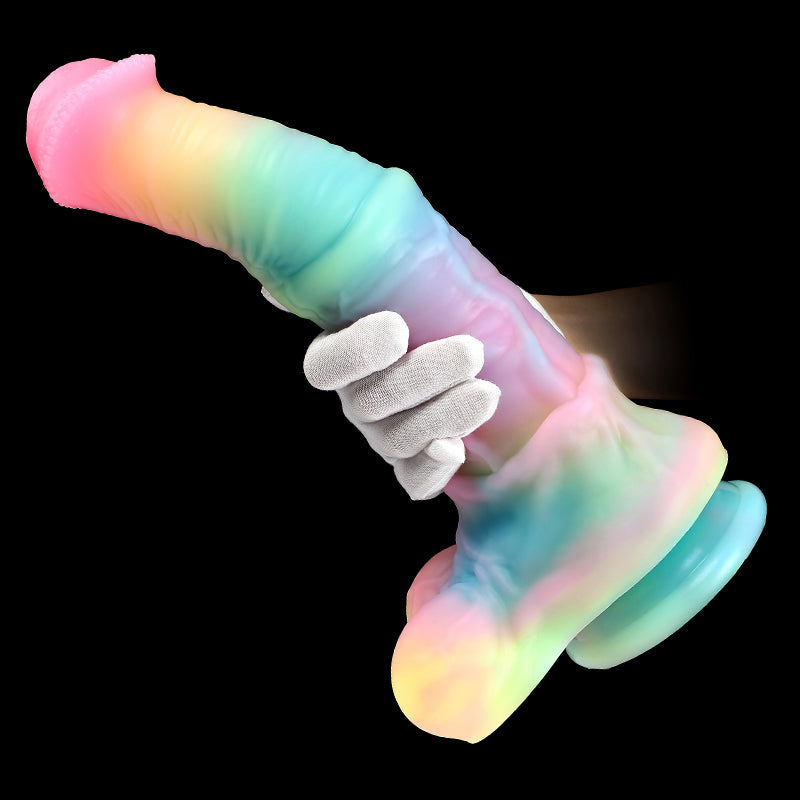 Nachtleuchtend Rainbow Gebogen Horse Dildo mit Balls