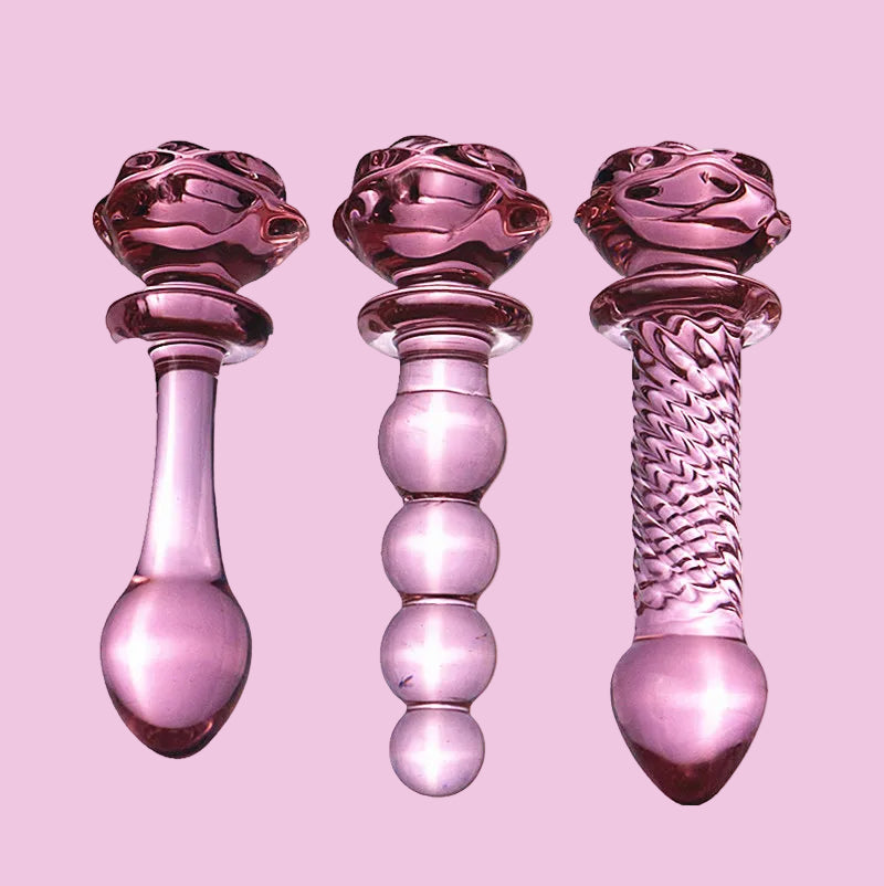 Rosa Rose Buttplug Glatt Glasdildo