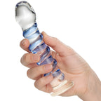 Blau Gerippt Glass Dildo Massagestab Analplug