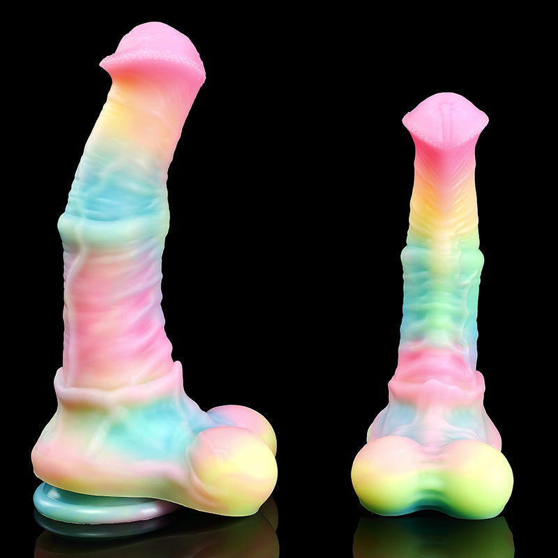 Nachtleuchtend Rainbow Gebogen Horse Dildo mit Balls
