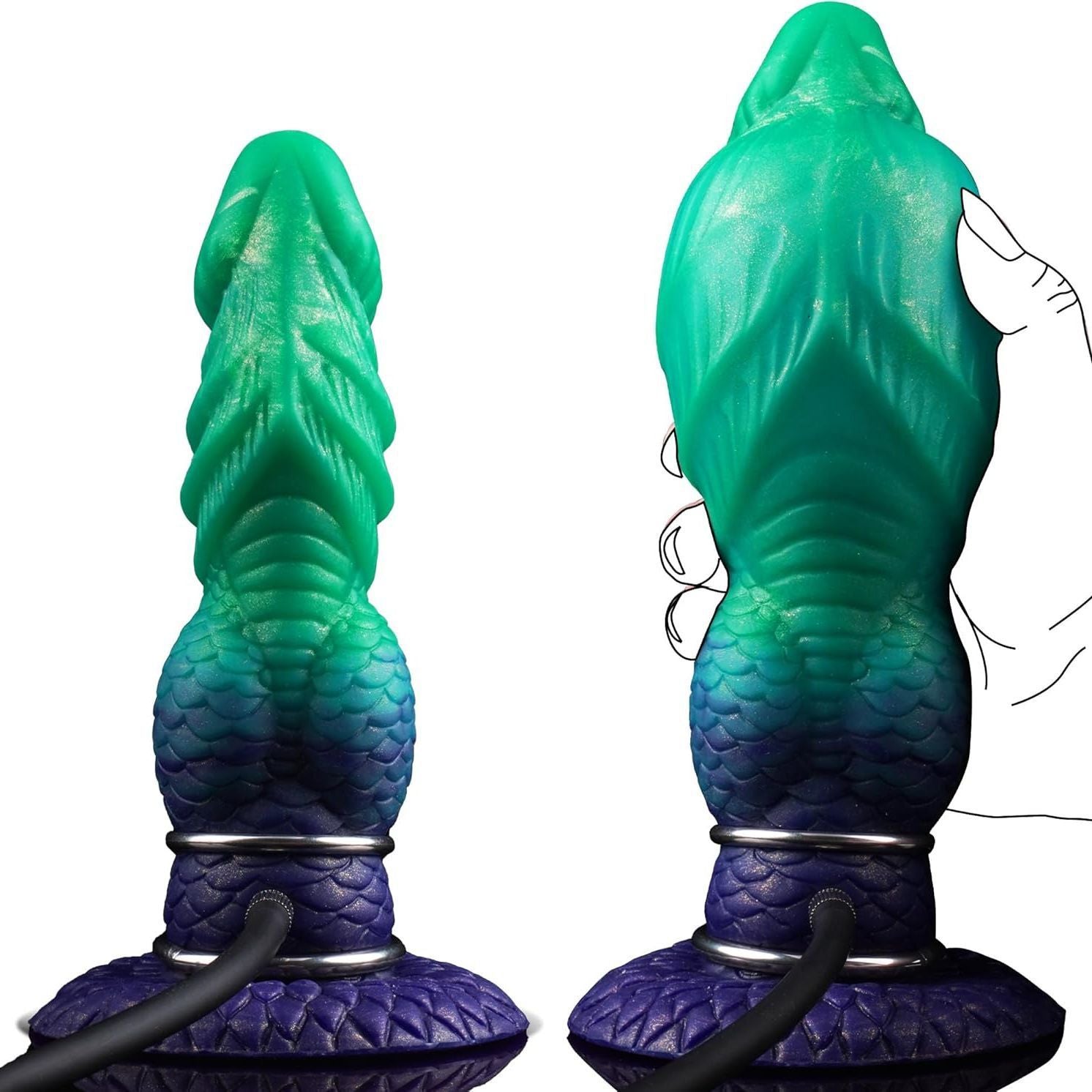 19,2 CM Verlaufendes Grün Knotted Inflatable Dragon Dildo