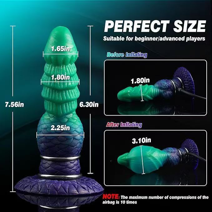 19 CM Verlaufendes Grün Knotted Inflatable Dragon Dildo