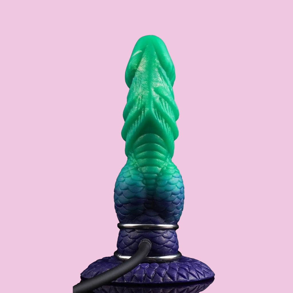 19 CM Verlaufendes Grün Knotted Inflatable Dragon Dildo