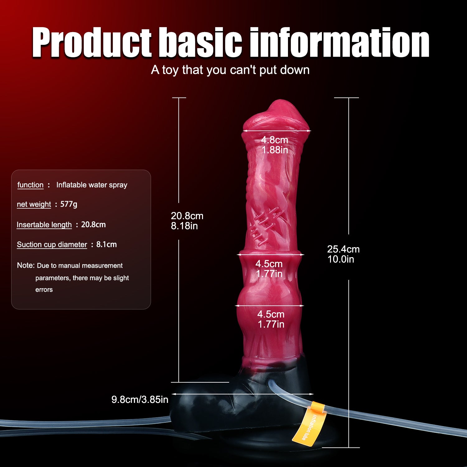 25 CM Squirting Fantasy Aufblasbarer Rot Horsedildo