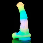 Nachtleuchtend Rainbow Gebogen Horse Dildo mit Balls