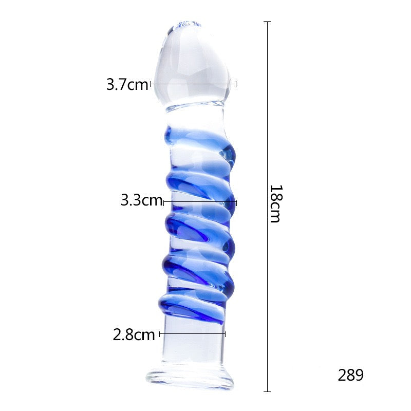 Blau Gerippt Glass Dildo Massagestab Analplug