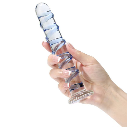 18 CM Blau Gewinde Klein Glasdildo