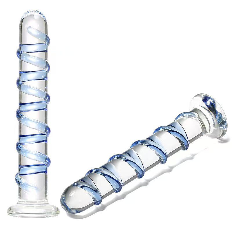 18 CM Blau Gewinde Klein Glasdildo