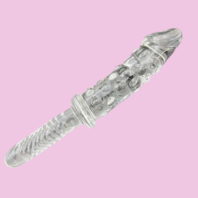 26 CM Klar Penis Noppen Glasdildo mit Griff