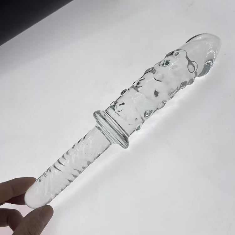 26 CM Klar Penis Noppen Glasdildo mit Griff