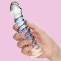 Blau Gerippt Glass Dildo Massagestab Analplug