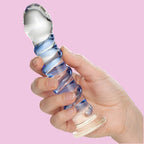 Blau Gerippt Glass Dildo Massagestab Analplug