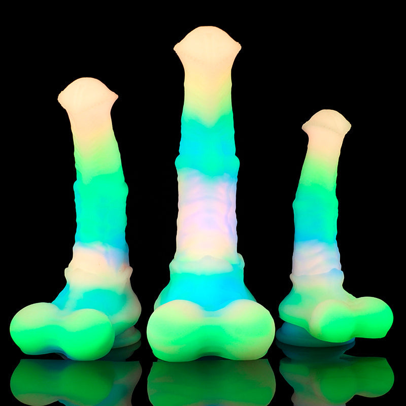 Nachtleuchtend Rainbow Gebogen Horse Dildo mit Balls