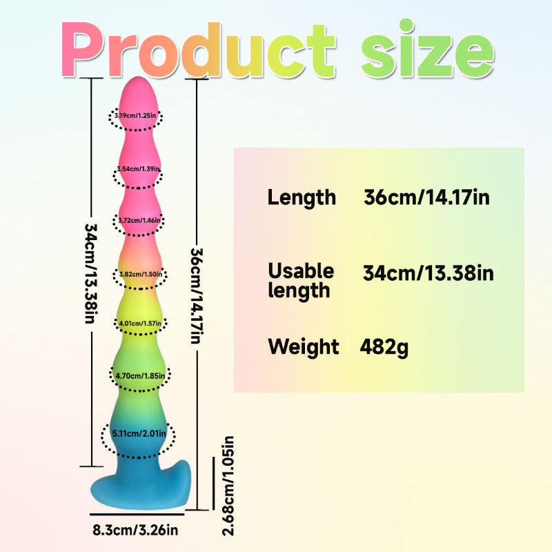 36CM Rainbow Beads Im Dunkeln Leuchtend Tentacle Dildo