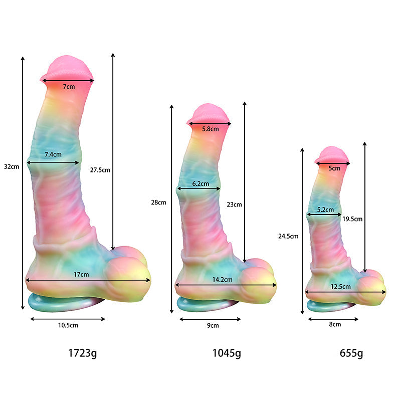 Nachtleuchtend Rainbow Gebogen Horse Dildo mit Balls