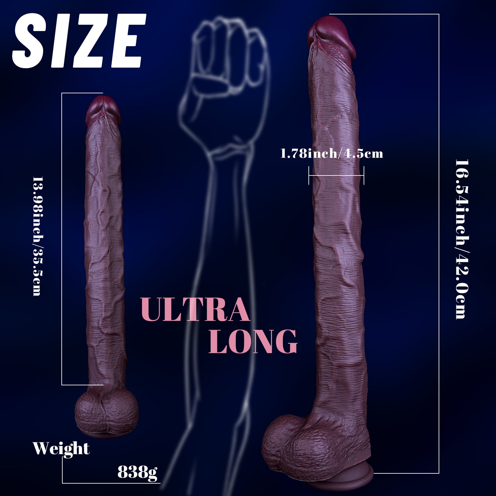42 CM Extrem Long Dual Density Braun Dildo