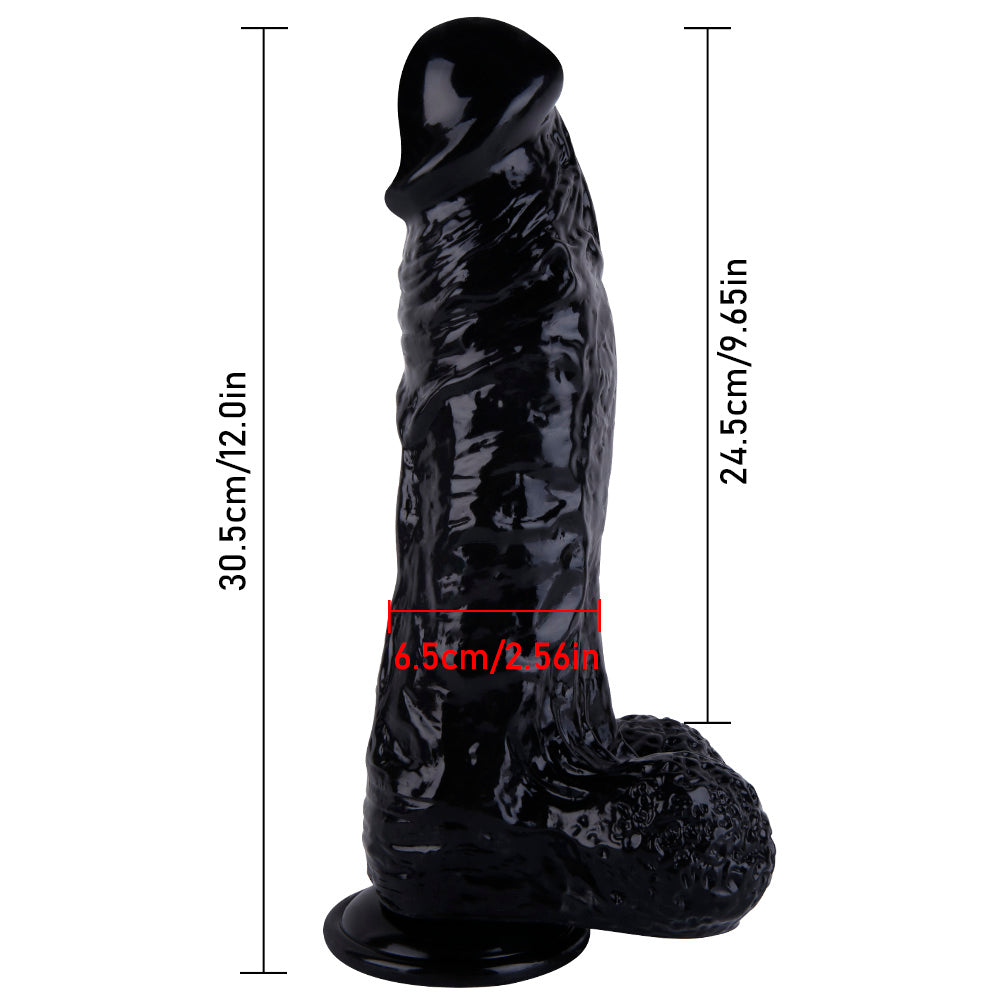 30 CM Strap On mit Balls Big Black Dildo