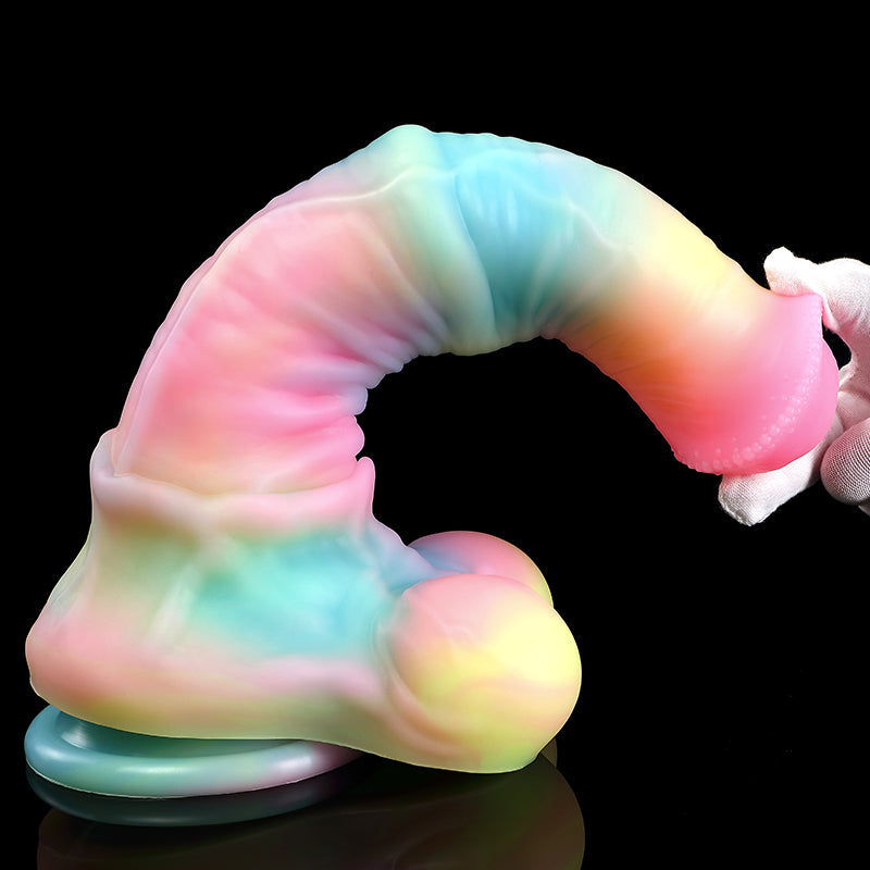Nachtleuchtend Rainbow Gebogen Horse Dildo mit Balls