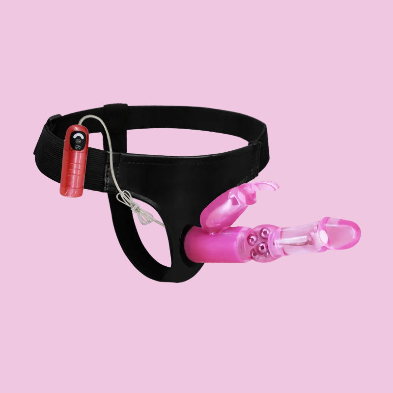 18 CM Pink Rabbit Strap On mit Vibration