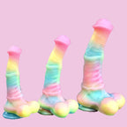 Nachtleuchtend Rainbow Gebogen Horse Dildo mit Balls