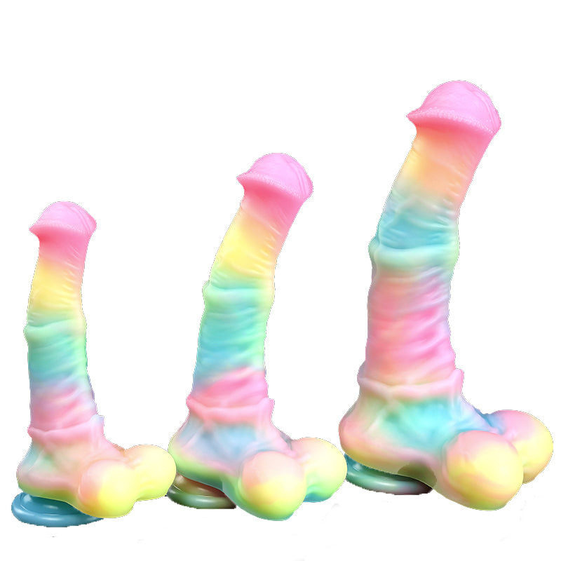 Nachtleuchtend Rainbow Gebogen Horse Dildo mit Balls