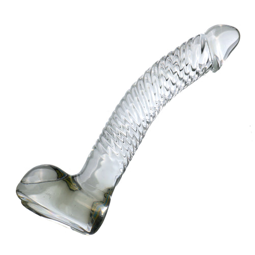 18 CM Gebogen Penis Klar Glasdildo