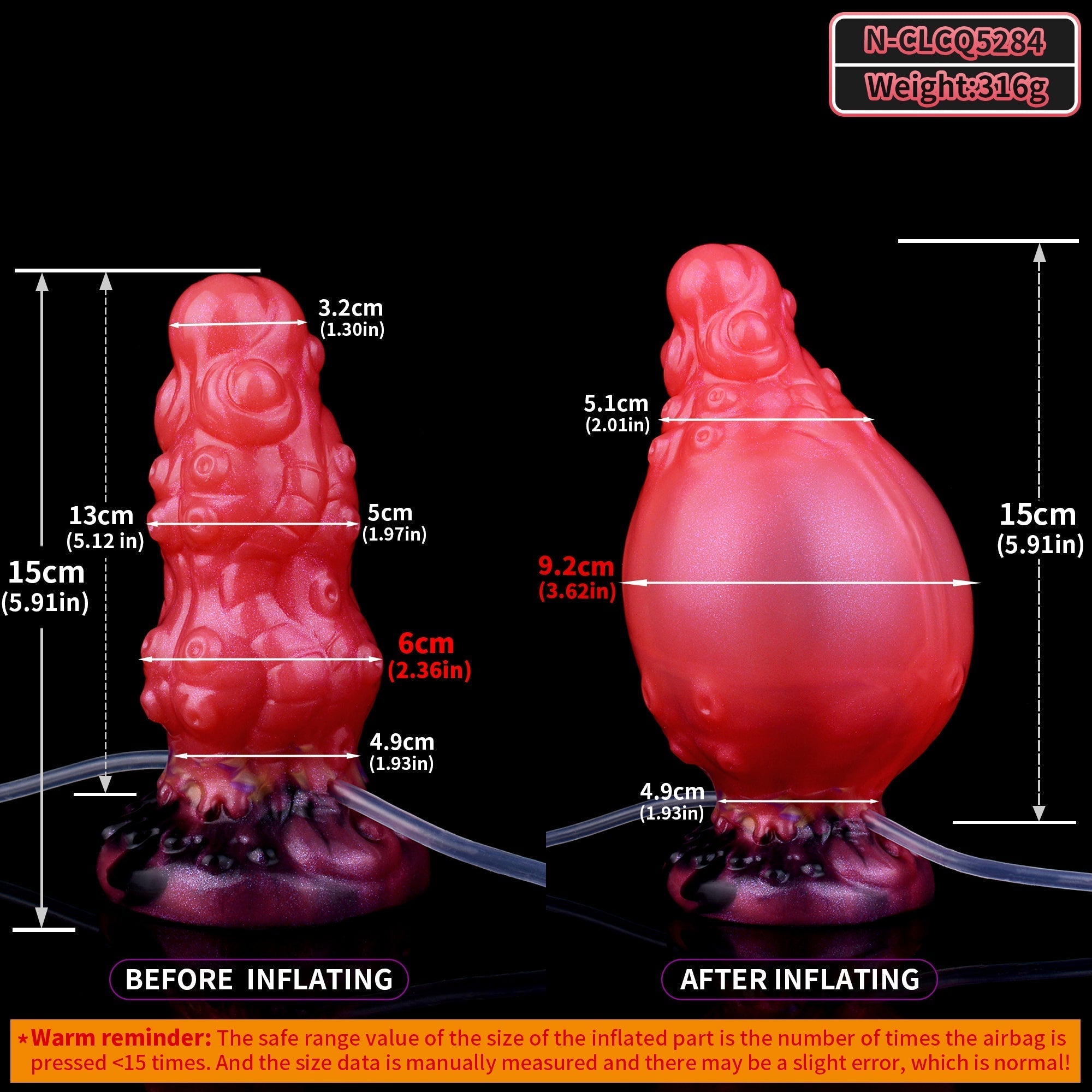 15CM Rot Tentakel Cumming Aufblasbarer Dildo Analplug