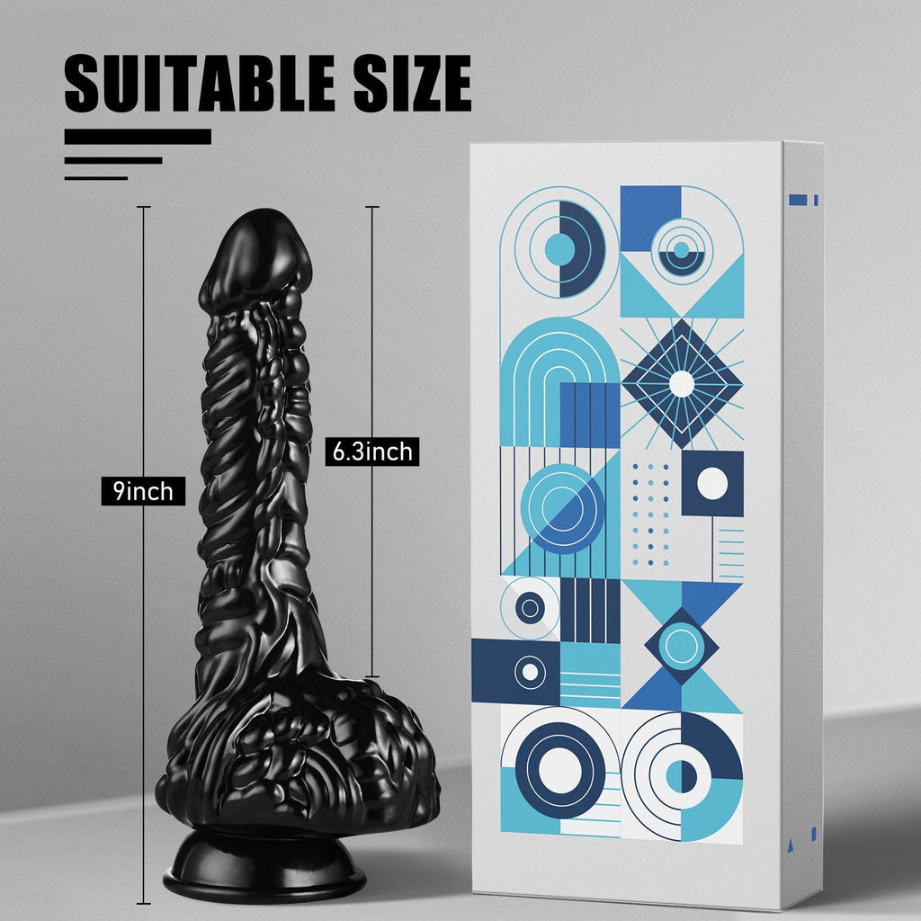 23 CM Black Textur Suction-Cup Dragon Dildo