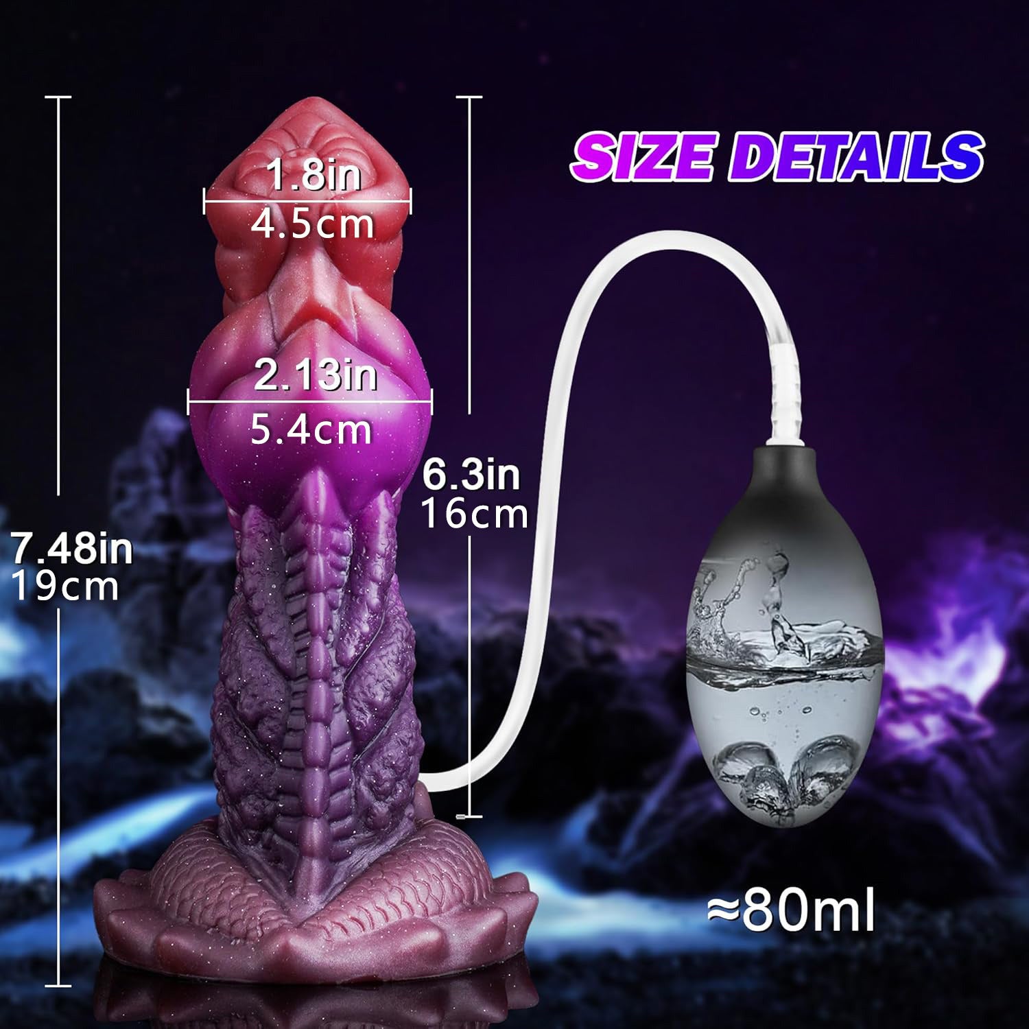 19 CM Lila Alien Squirting Knotted Dragon Dildo