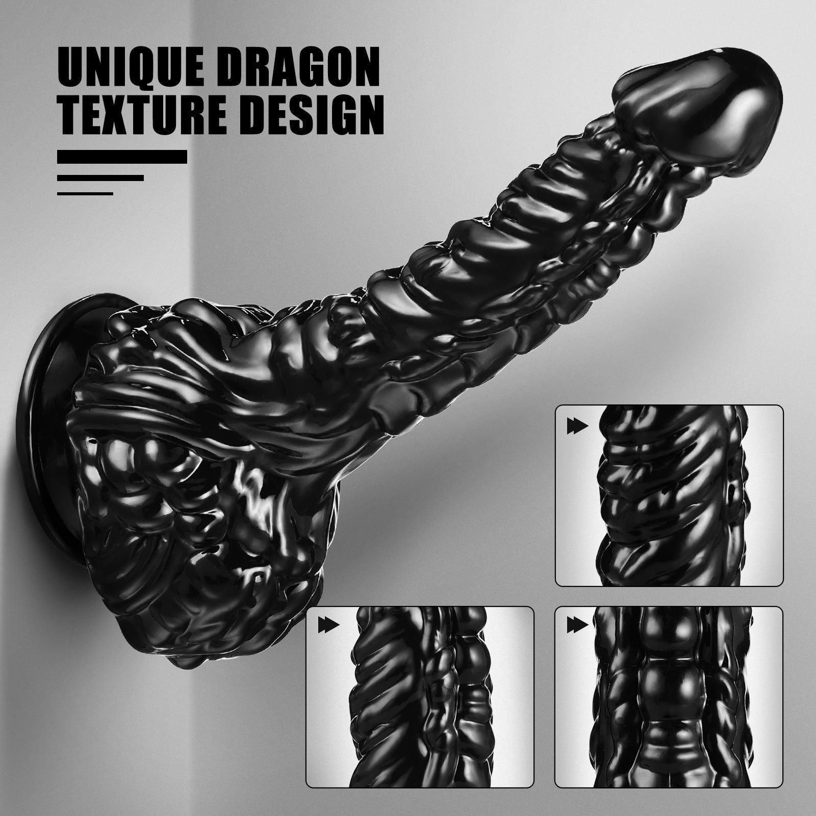 23 CM Black Textur Suction-Cup Dragon Dildo