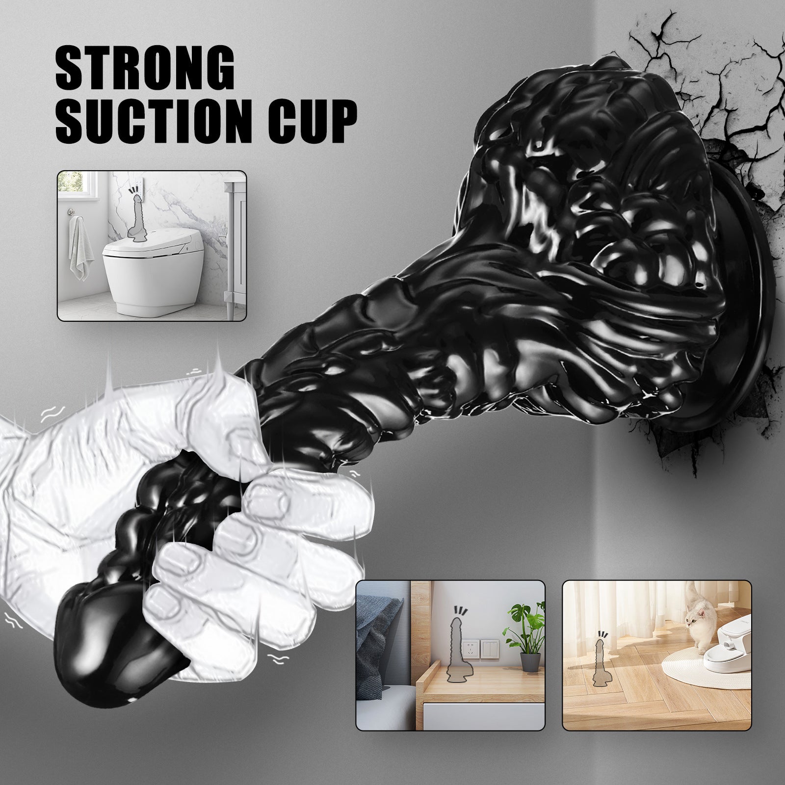 23 CM Black Textur Suction-Cup Dragon Dildo