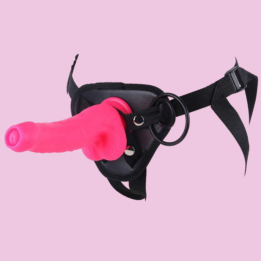 pink silicone dildo strap on