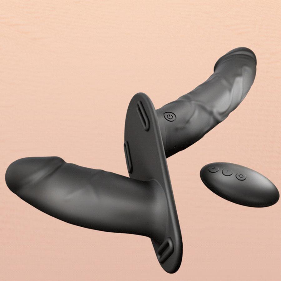 Remote Control Vibratir Black Strap On Doppeldildo