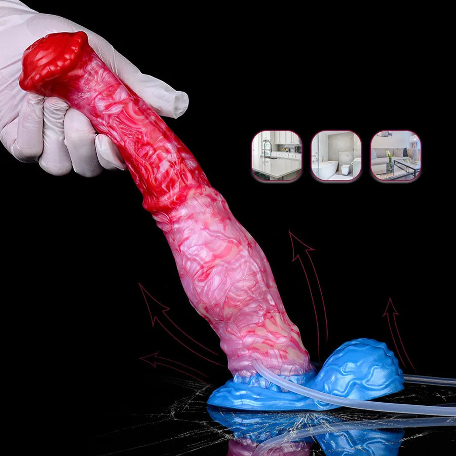 24 CM Rot Silikon Horesdildo Aufblasbarer Squirting Sextoys